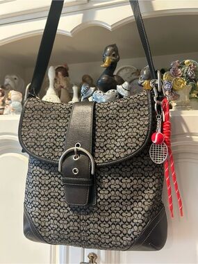 Vtg Coach 6377 Black Gray Signature Jacquard